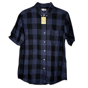 Oxford Lads Men's Plaid Bruno Button Down Shirt Navy Blue Size‎ Medium NWT